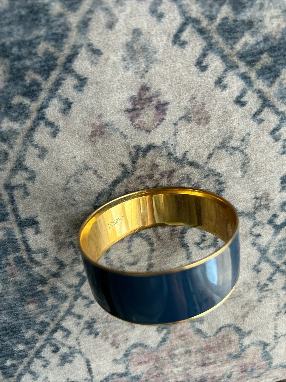 Vintage J.Crew Wide Navy Blue Enamel Cuff Gold Tone Rim Bangle Bracelet